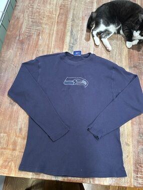 Reebok VTG Navy Seattle Seahawks Waffle-Weave Thermal Long Sleeve Tee